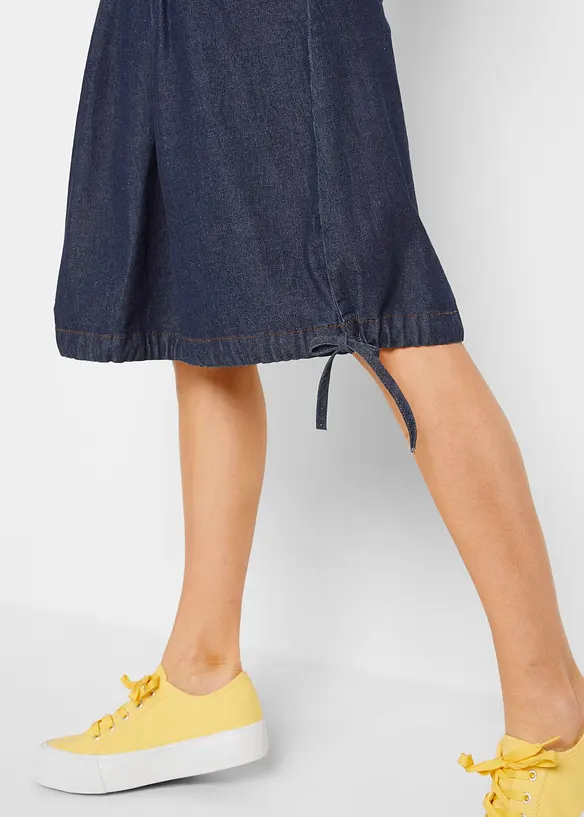 Stretchig jeanskjol med stråveck, knytband och bekväm midja, bonprix