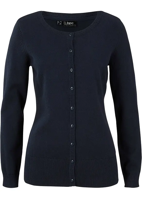 Finstickad cardigan i basmodell med återvunnen bomull, bonprix