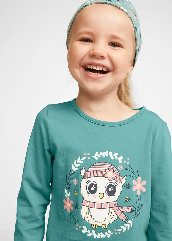Långärmad topp, kjol, leggings, hårband (4-delat set), bonprix