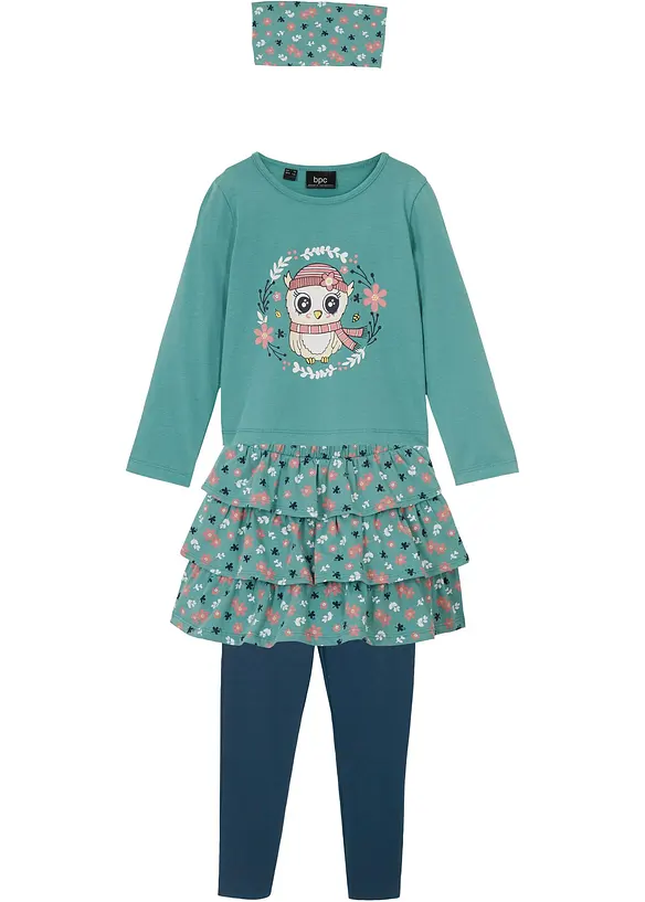 Långärmad topp, kjol, leggings, hårband (4-delat set), bonprix