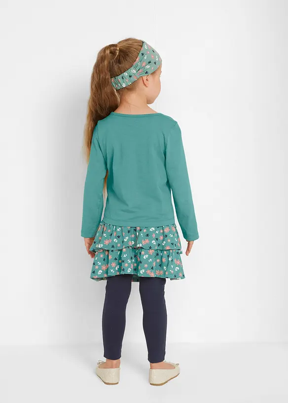 Långärmad topp, kjol, leggings, hårband (4-delat set), bonprix