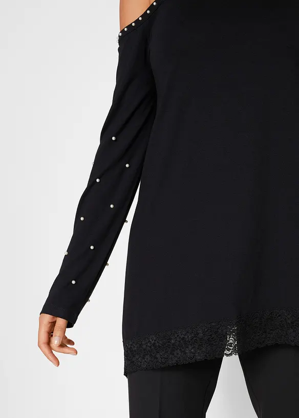 Cold shoulder-topp med spets och pärlor, bonprix