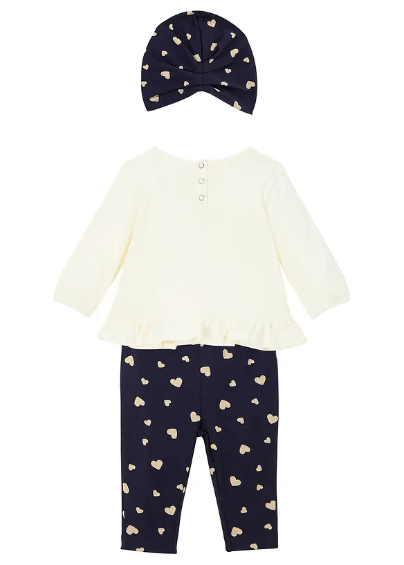 Tröja + leggings + mössa för bebisar (3 delar), ekologisk bomull, bonprix