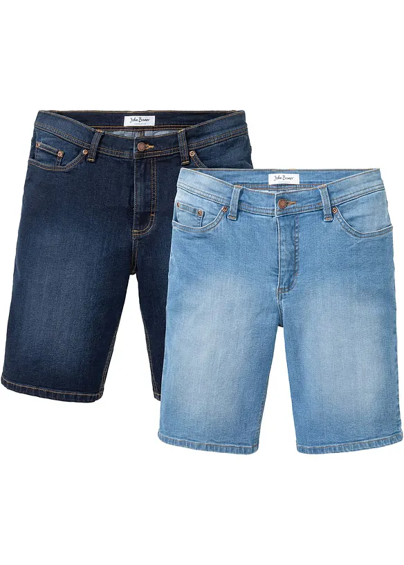 Stretchiga jeansbermudas (2-pack), Regular Fit, bonprix