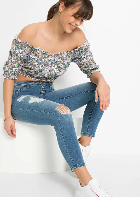 Korta stuprörsjeans med destroyed-look, bonprix