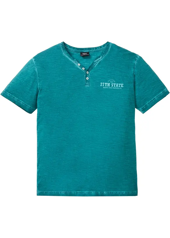 T-shirt i bomull med farfarskrage och tvättad look, bonprix