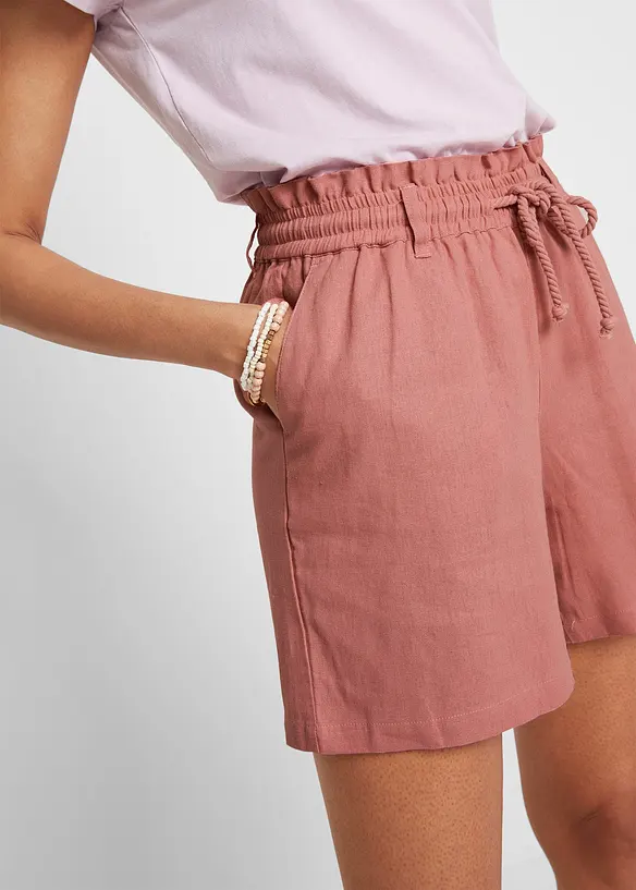 Shorts med paperbagmidja och linne, bonprix