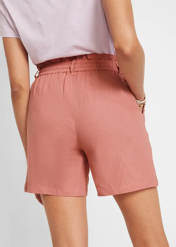 Shorts med paperbagmidja och linne, bonprix