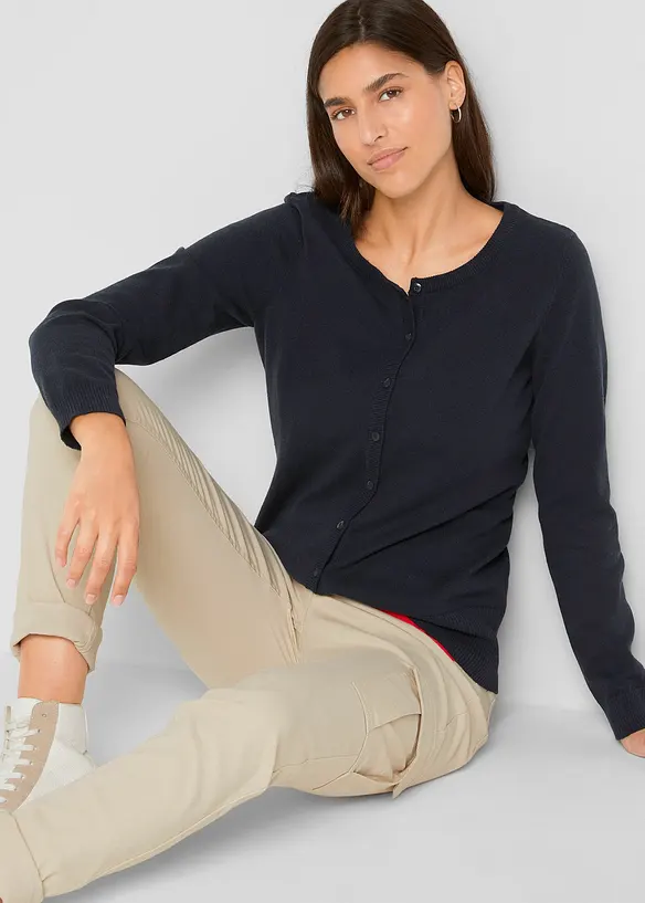 Finstickad cardigan i basmodell med återvunnen bomull, bonprix