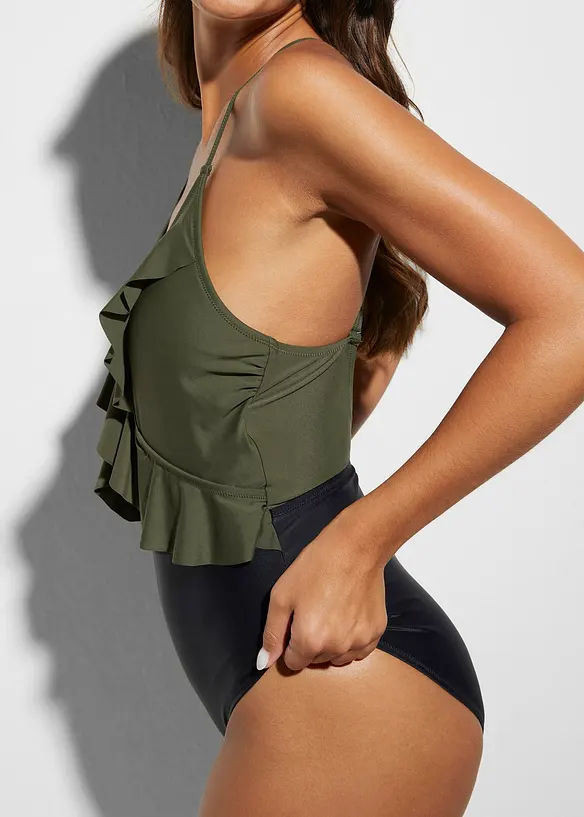 Baddräkt med cut-out och volanger, bonprix