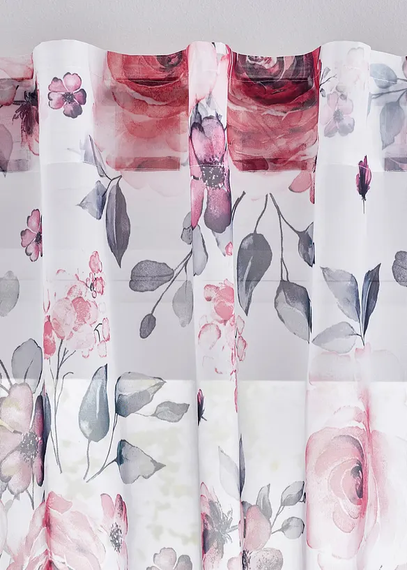 Gardin i återvunnen polyester med blommönster (1-pack), bonprix