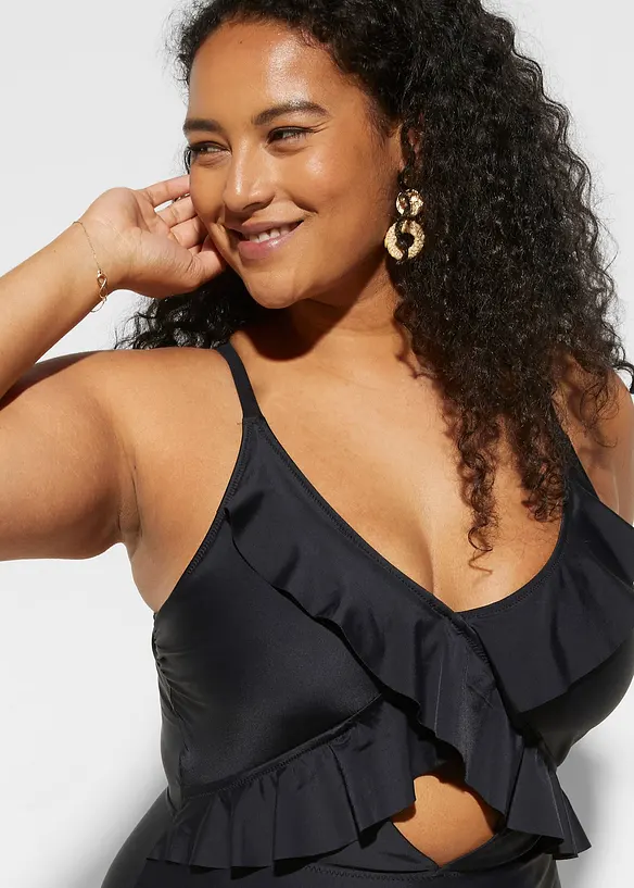 Baddräkt med cut-out och volanger, bonprix