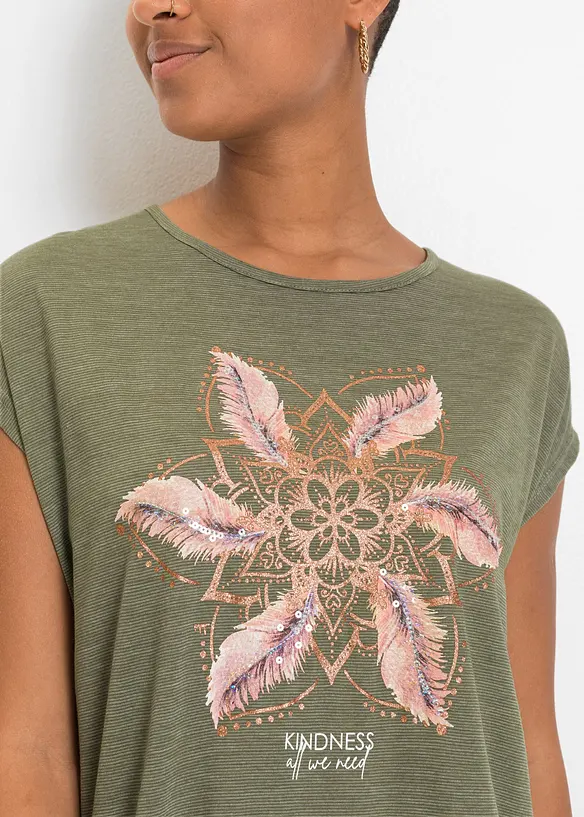 Lång t-shirt med tryck i mjuk viskosmix, bonprix