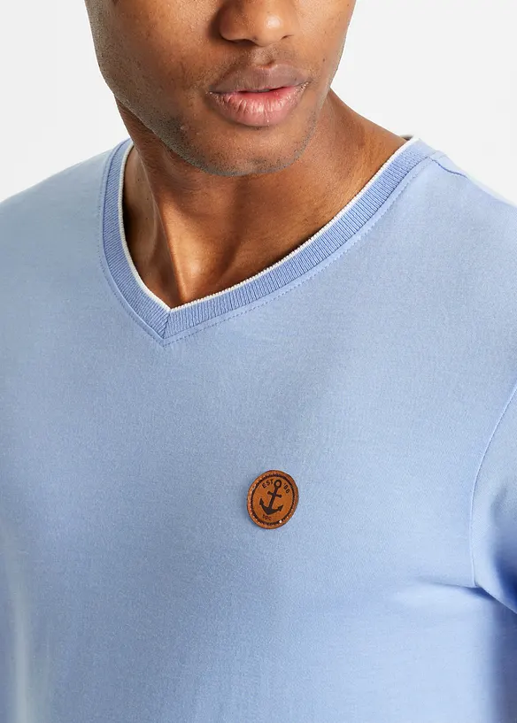 T-shirt med V-ringning med dubbel kant, bonprix