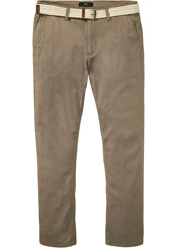 Stretchiga chinos med bekvämt snitt och skärp, normal passform, raka ben, bonprix