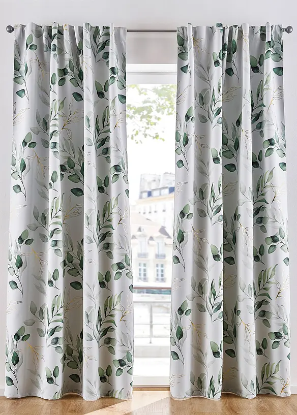 Mörkläggande gardinlängd med glansigt blommönster (1-pack), bonprix