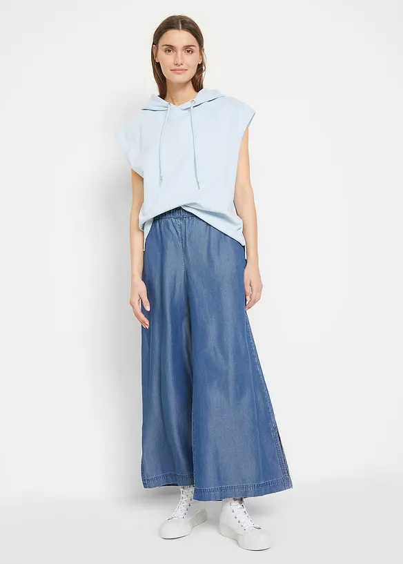 Följsamma palazzojeans med slits i sidan, 7/8-längd, bonprix