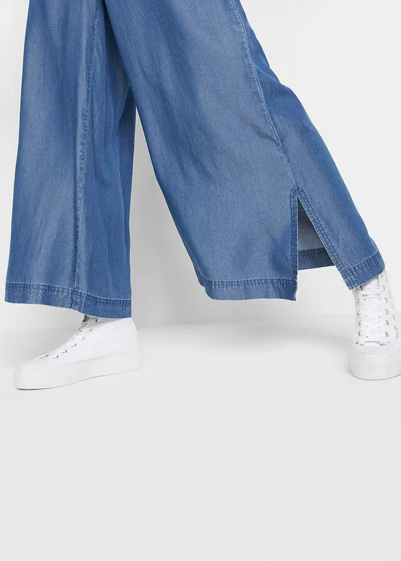 Följsamma palazzojeans med slits i sidan, 7/8-längd, bonprix