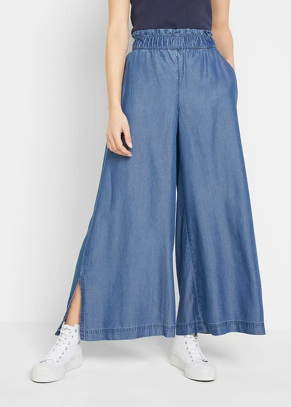Följsamma palazzojeans med slits i sidan, 7/8-längd, bonprix