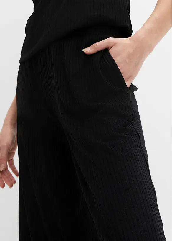 Ribbstickad jerseybyxa med bekväm midja, bonprix