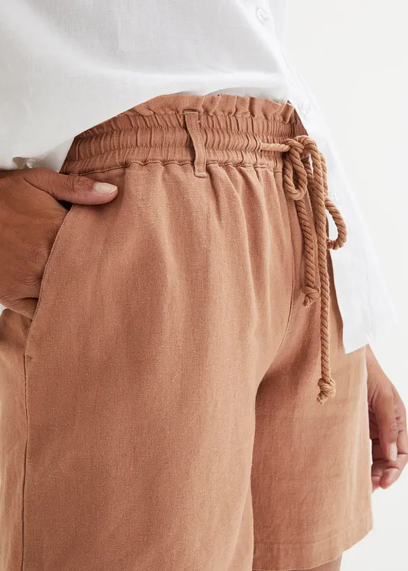 Shorts med paperbagmidja och linne, bonprix