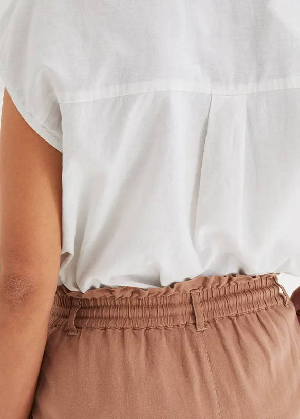 Shorts med paperbagmidja och linne, bonprix
