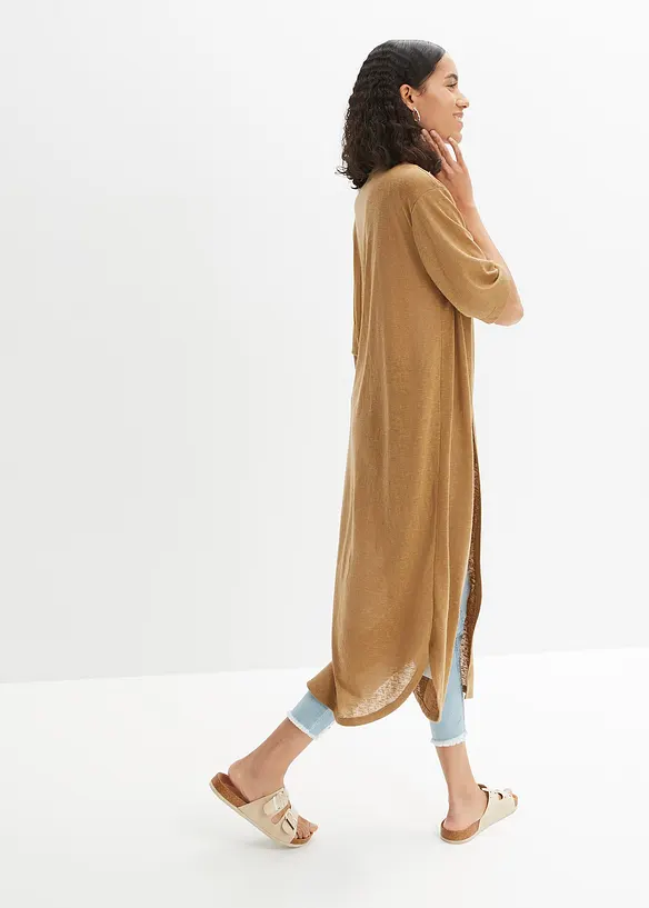 Lång cardigan med linnelook, bonprix