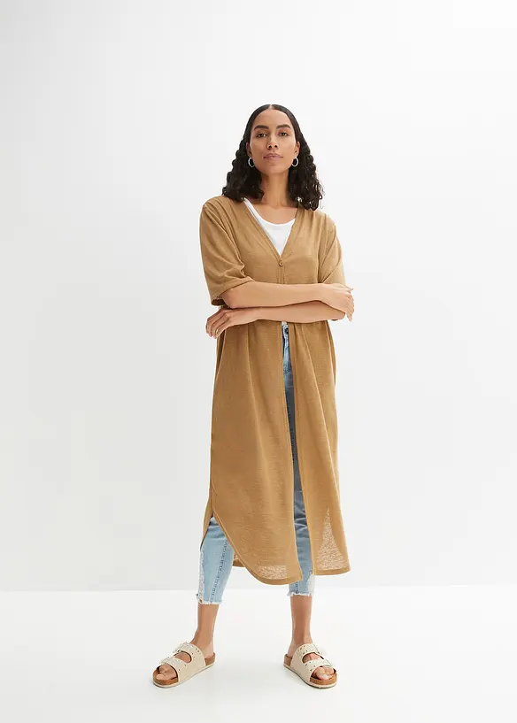 Lång cardigan med linnelook, bonprix