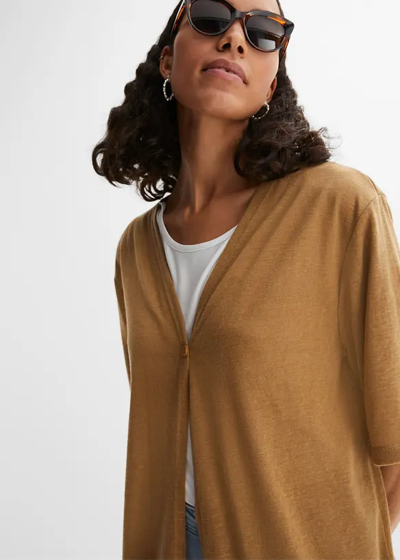 Lång cardigan med linnelook, bonprix