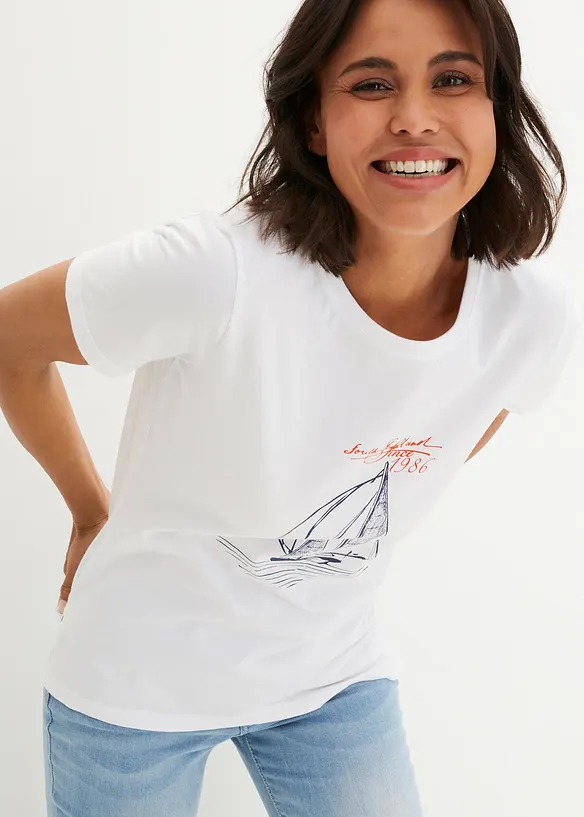 T-shirt i bomull med slits i sidan och tryck, bonprix