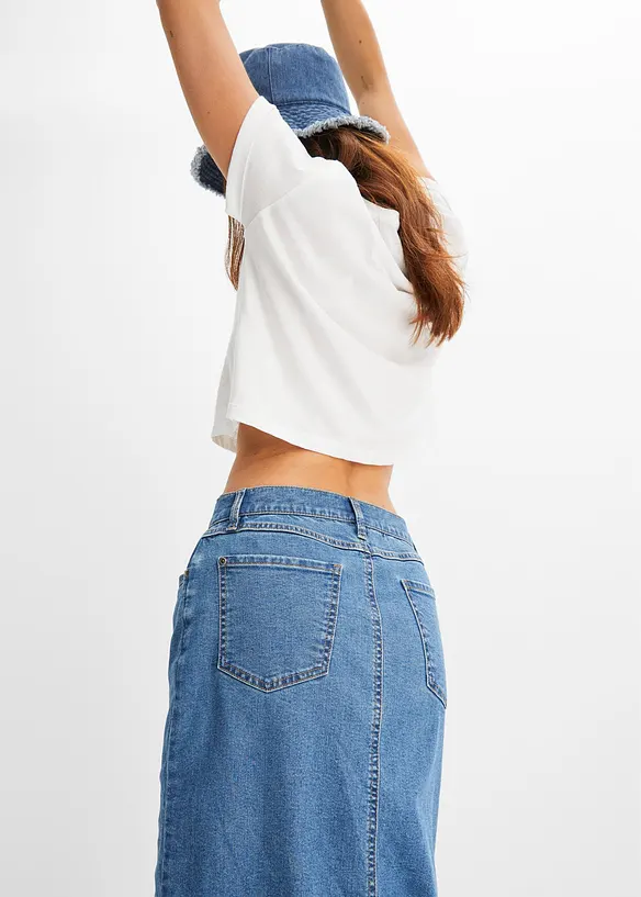 Lång jeanskjol med slits gjord av Positive Denim #1 Fabric, bonprix