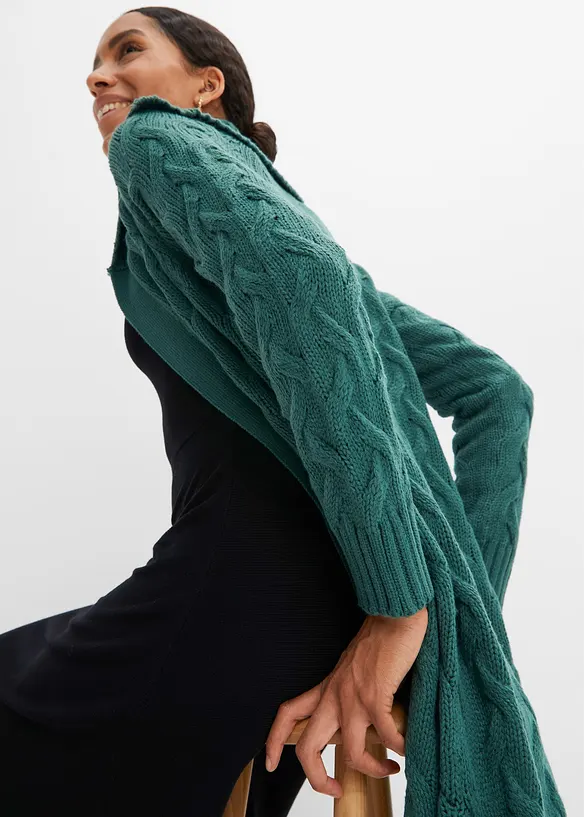 Lång cardigan med flätstickning, bonprix