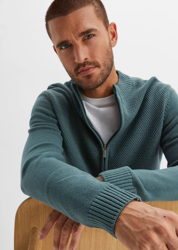 Finstickad cardigan av bomull, bonprix