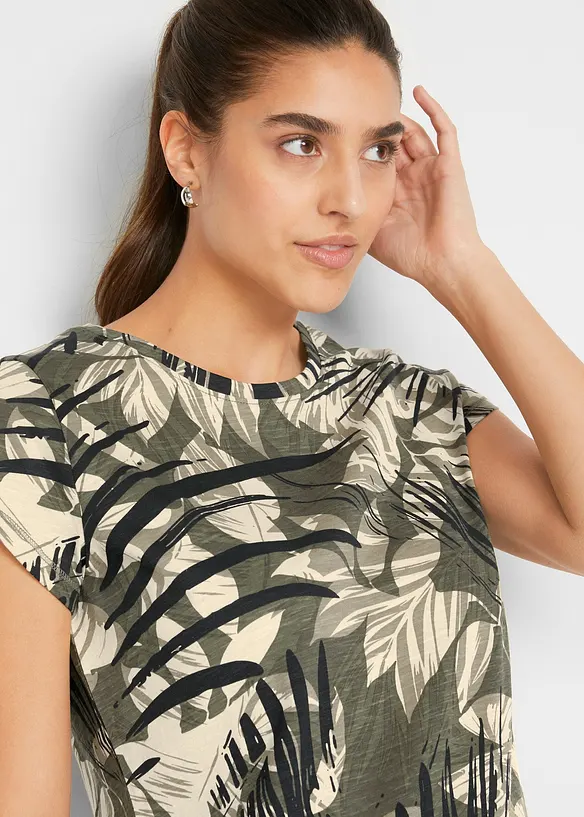 Mönstrad T-shirt i bomull med miniärmar, bonprix