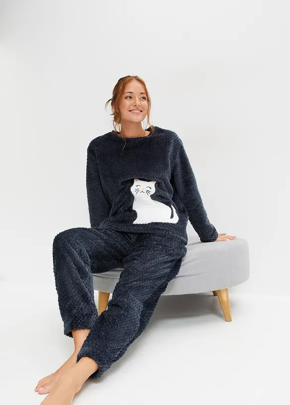 Mysdress av fleece med strukturmönster och applikation, bonprix