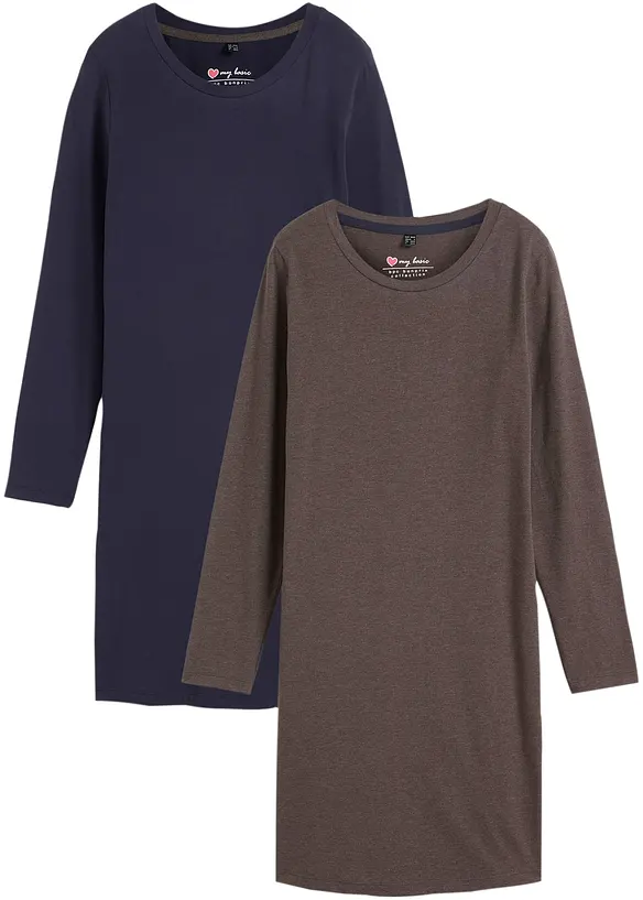 Jerseyklänning av bomull med stretch (2-pack), bonprix