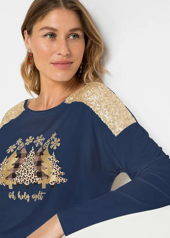 Oversizetopp med julmotiv och snygga paljetter, BODYFLIRT boutique
