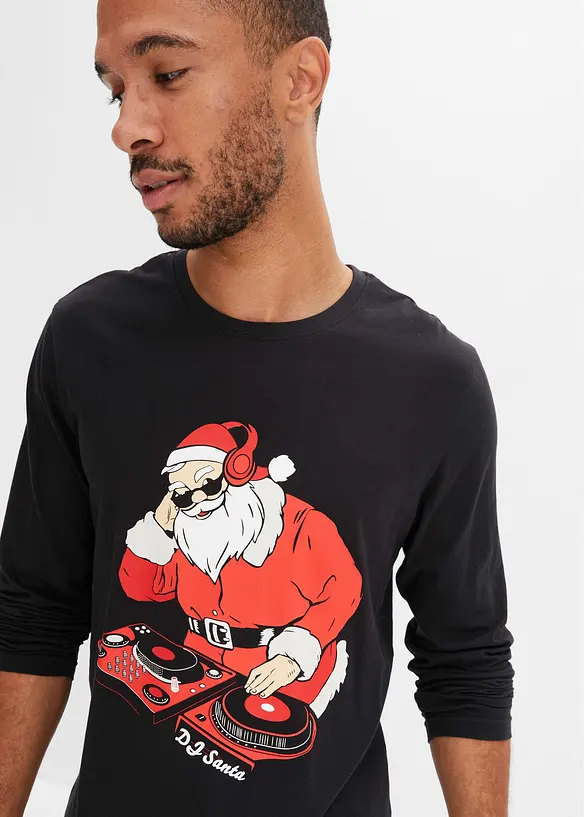 Långärmad T-shirt med julmotiv i ekologisk bomull, bonprix