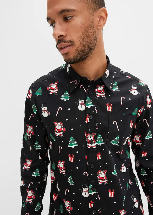 Långärmad skjorta med julmotiv, bonprix