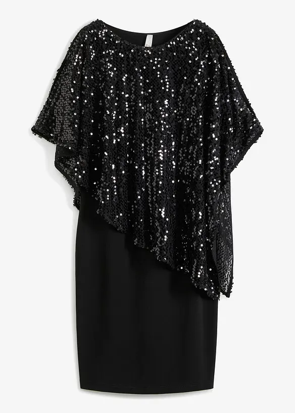 Paljettklänning med poncho, bonprix