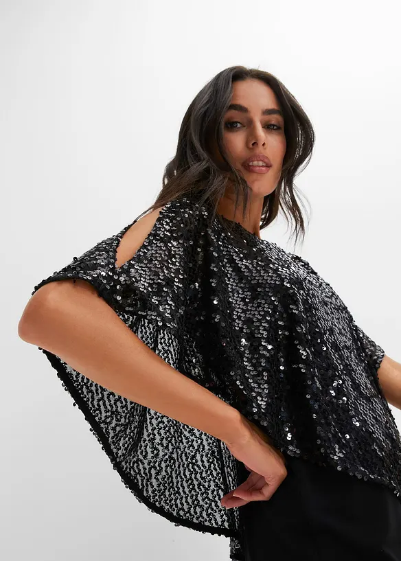 Paljettklänning med poncho, bonprix
