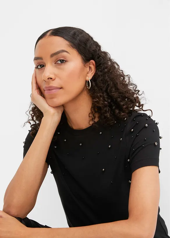 T-shirt med pärlapplikation, bonprix