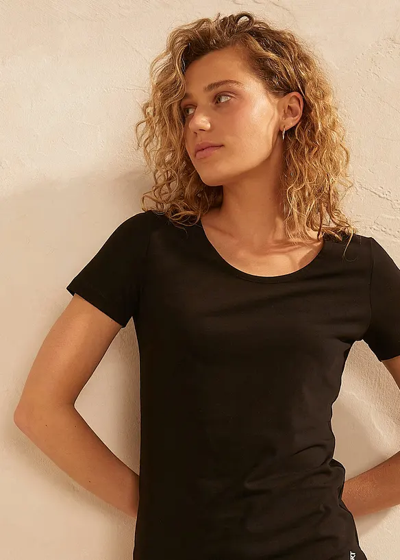 Lång topp med texttryck (2-pack), bonprix