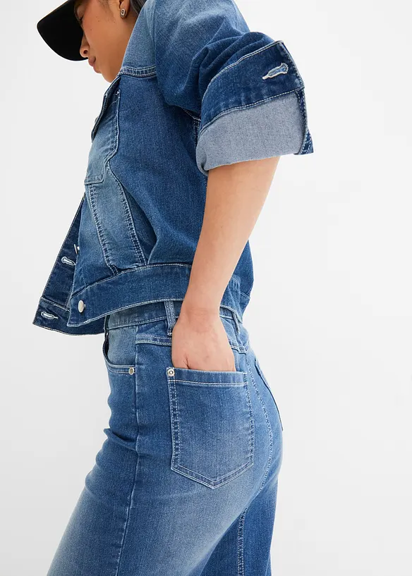 Denimkjol med slits, bonprix