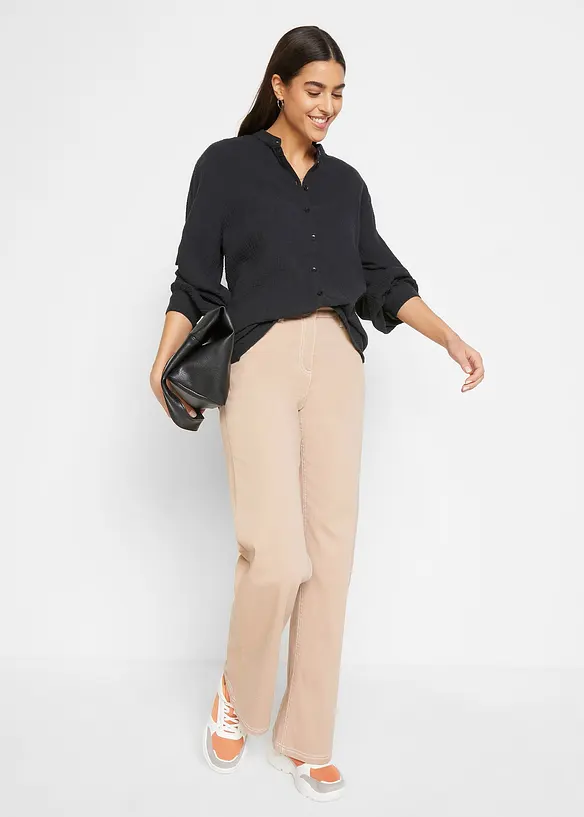 Oversize-muslinblus i bomull, lång modell, bonprix