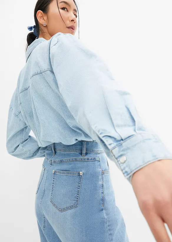 Stretchig jeanskjol, High Waist, bonprix