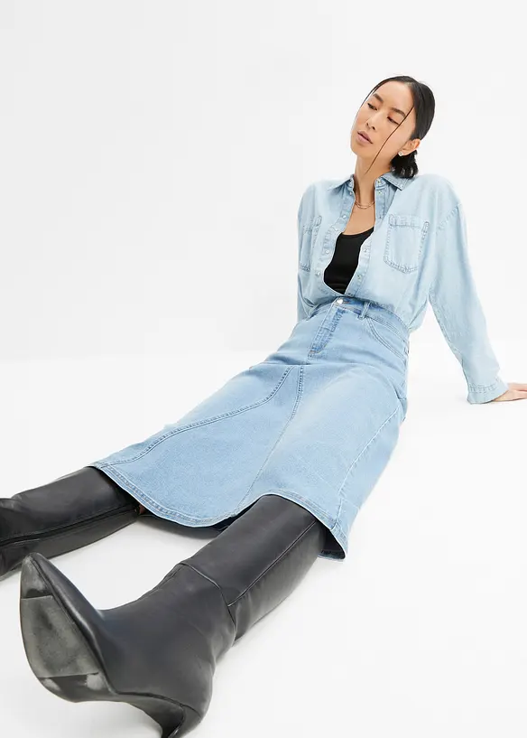 Stretchig jeanskjol, High Waist, bonprix