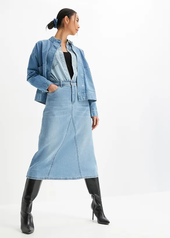 Stretchig jeanskjol, High Waist, bonprix