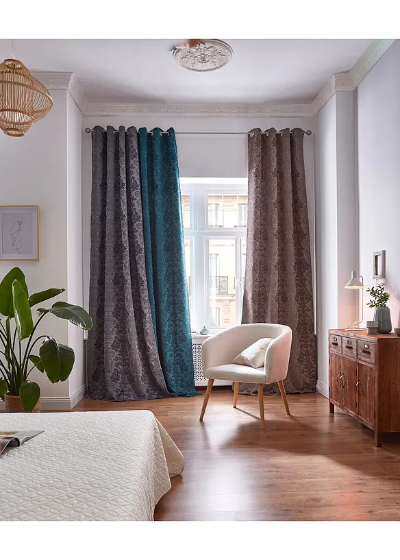 Mörkläggande gardinlängd i jacquard med termofunktion (1-pack), bonprix