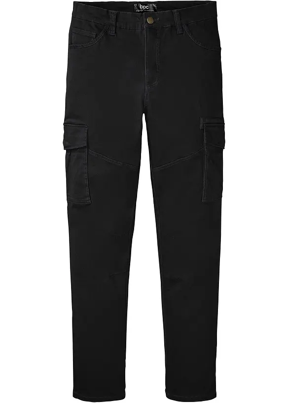 Stretchbyxa med cargofickor och smal passform, raka ben, bonprix